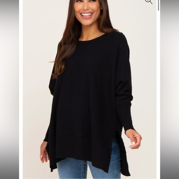 Black Dolman Sleeve Side Slit Maternity Sweater - Picture 3 of 4